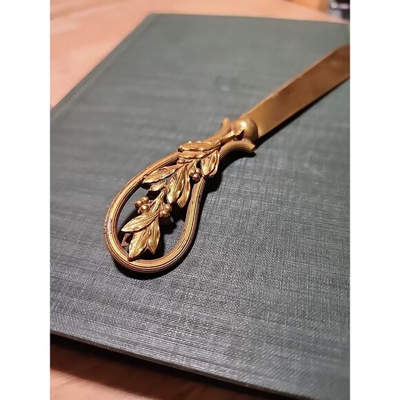 SOLD Brass Metal Letter Opener Page Turner Art Nouveau Antique Botanical France - Picture 6 of 6
